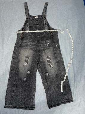 Three Bird Nest Acid Wash Distressed Denim Overalls Womens Medium Cropped